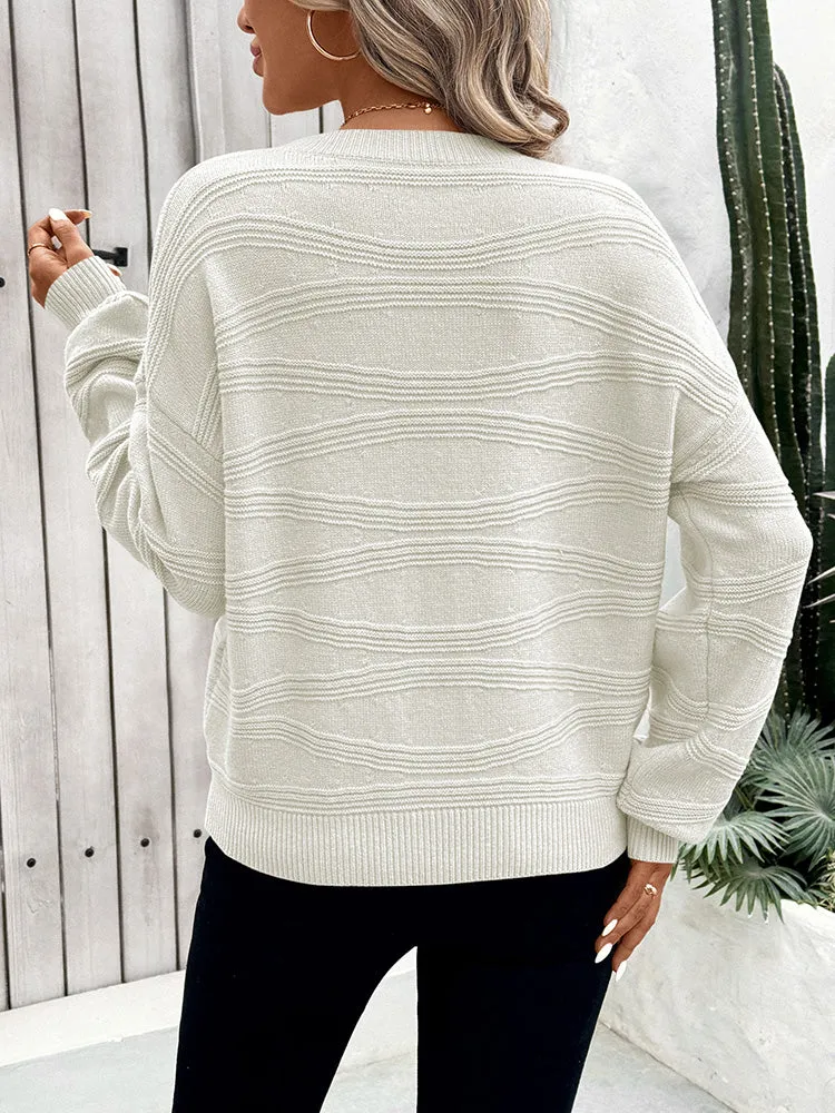 Womens Crew Neck Long Sleeve Ribbed Knit Pullover Tops Loose Casual Sweater Jumpers Fashion