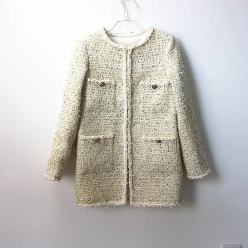 Women's Designer Inspired CUSTOM MADE Gold Tweed Coat