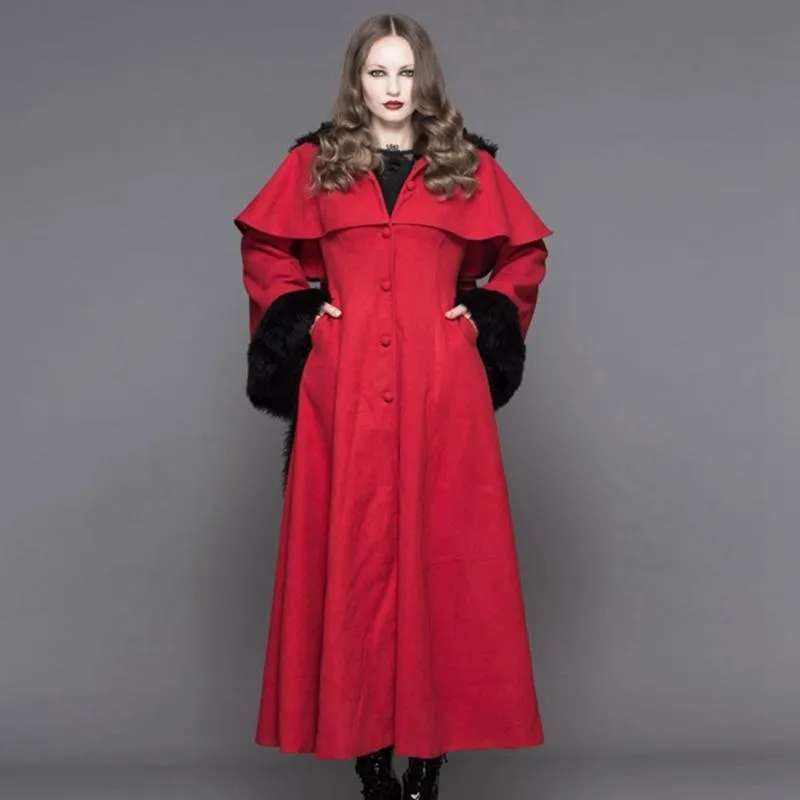 Women's Fur Trimmed Hooded Goth Topcoat