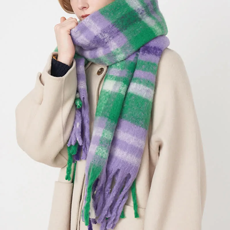 Women's Large Colorful Plaid Thickening Scarf