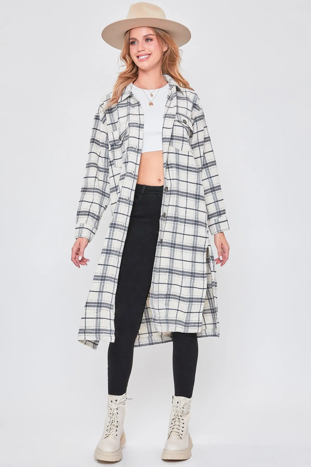 Women's Plaid Shacket Long Duster