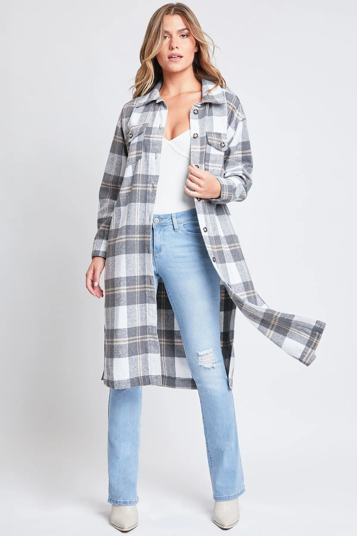 Women's Plaid Shacket Long Duster