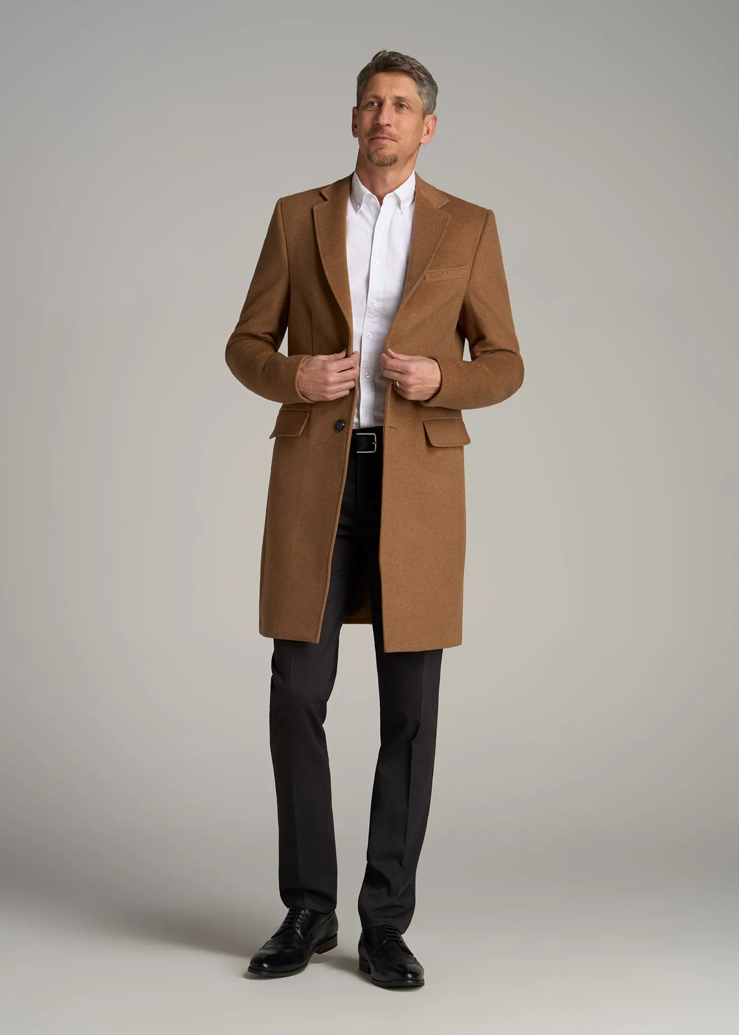 Wool Coat for Tall Men in Camel