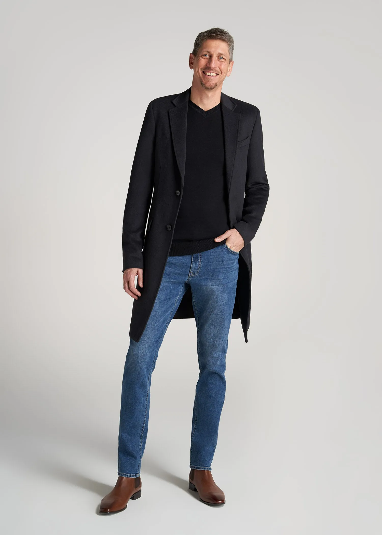 Wool Coat for Tall Men in Charcoal Mix