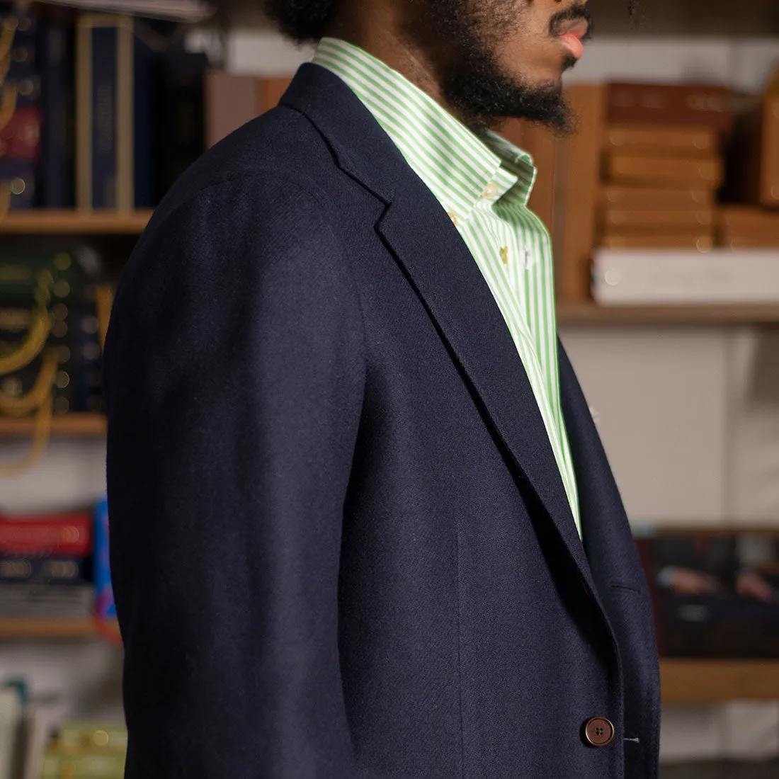 x Sartoria Carrara: Navy sport coat in Abraham Moon lambswool twill 12/13oz