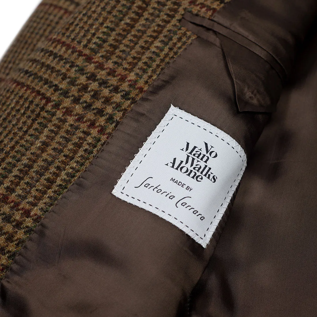 x Sartoria Carrara: Sport coat in Abraham Moon brown and burgundy glencheck tweed 12/13oz