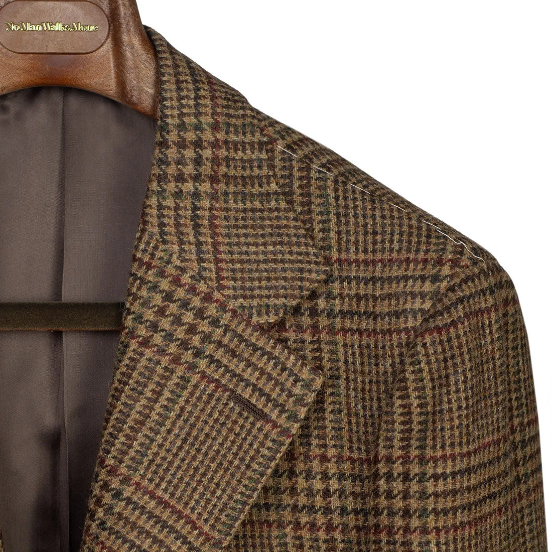 x Sartoria Carrara: Sport coat in Abraham Moon brown and burgundy glencheck tweed 12/13oz