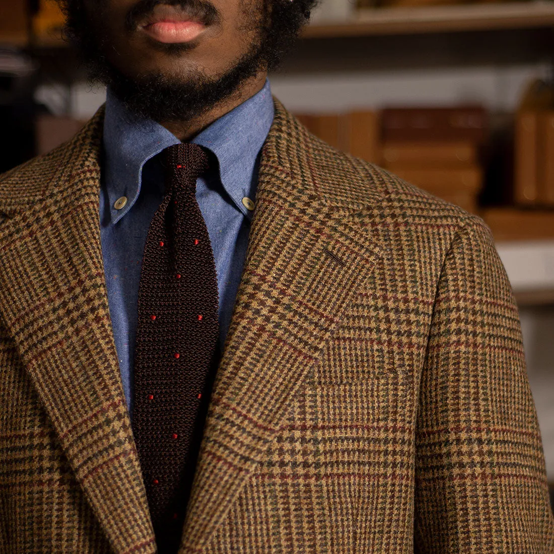 x Sartoria Carrara: Sport coat in Abraham Moon brown and burgundy glencheck tweed 12/13oz