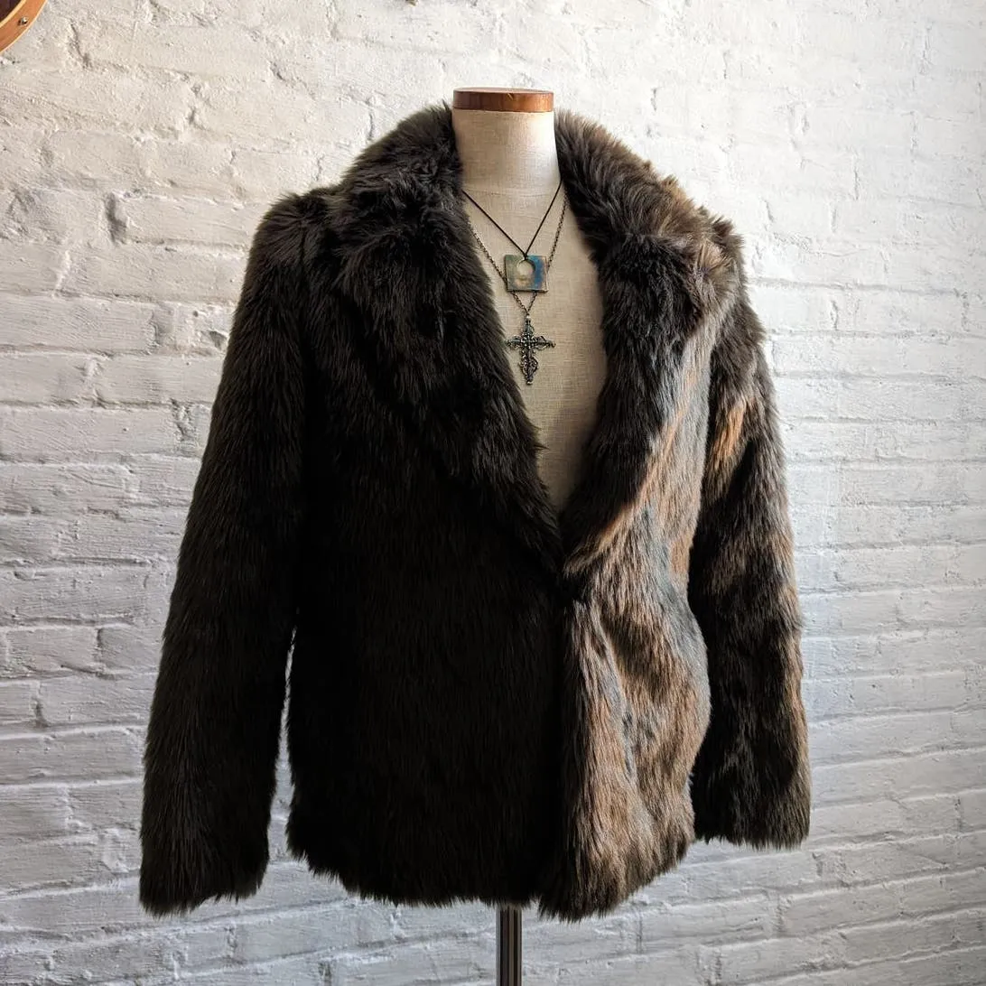 Y2K Faux Fur Grunge Green Penny Lane Jacket Fuzzy Minimalist Boho Sweater Coat