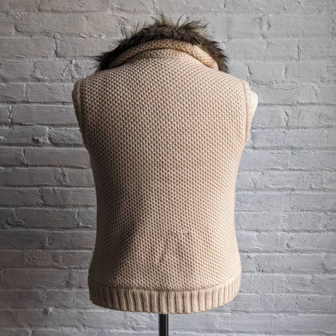 Y2K Furry Minimalist Cable Knit Sherpa Sweater Vest Neutral Boho Ski Bunny Vest